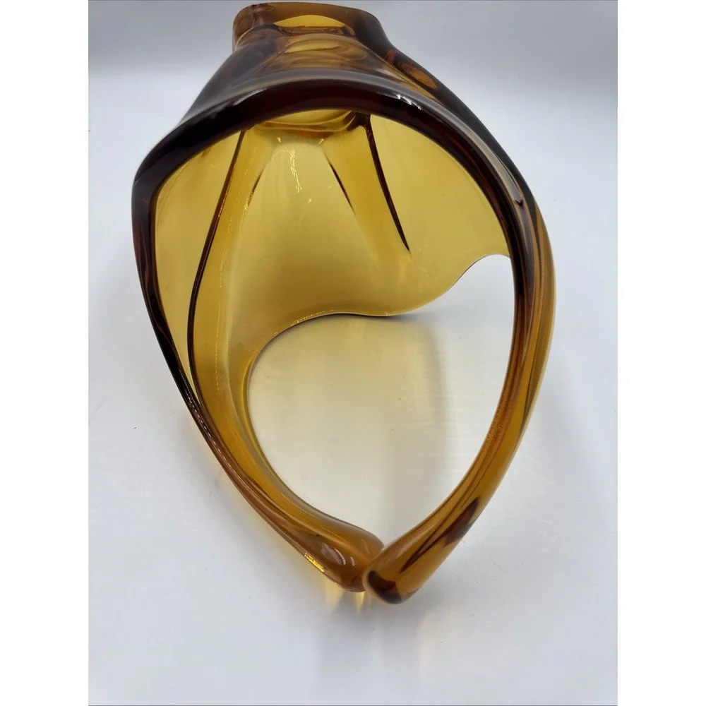 Vintage Mid Century‎ Modern Viking Amber Swung Art Glass Bowl Vase